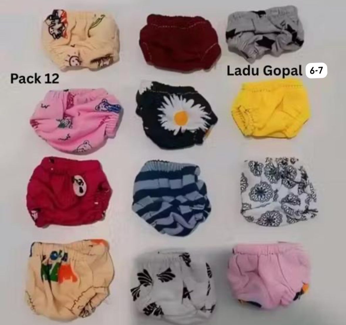 Laddu gopal cotton nappy panty chadi size 6-7 handmade random nappy pack of 12 Dress-image-2