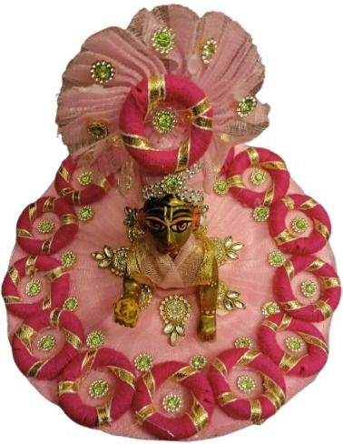 size 3 Pink Designer Laddu Gopal Poshak |Handcrafted Dress with Mukut Dress-image-32