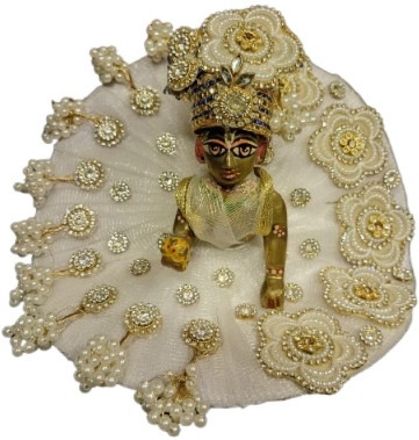 shyam Size 0to1 Handcrafted White Pearl Flower Laddu Gopal Poshak Set with Mukut Dress-picture-21