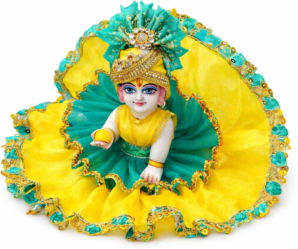 SIZE-4, LADDU GOPAL JI YELLOW GREEN LEHNGA POSHAK & PAGDI Dress-image-29