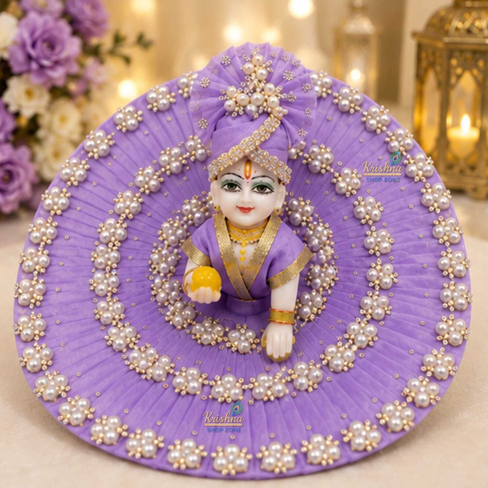 Size-3, Purple Heavy Stone Work Dress for Laddu Gopal Ji with Pagdi Dress-image-25