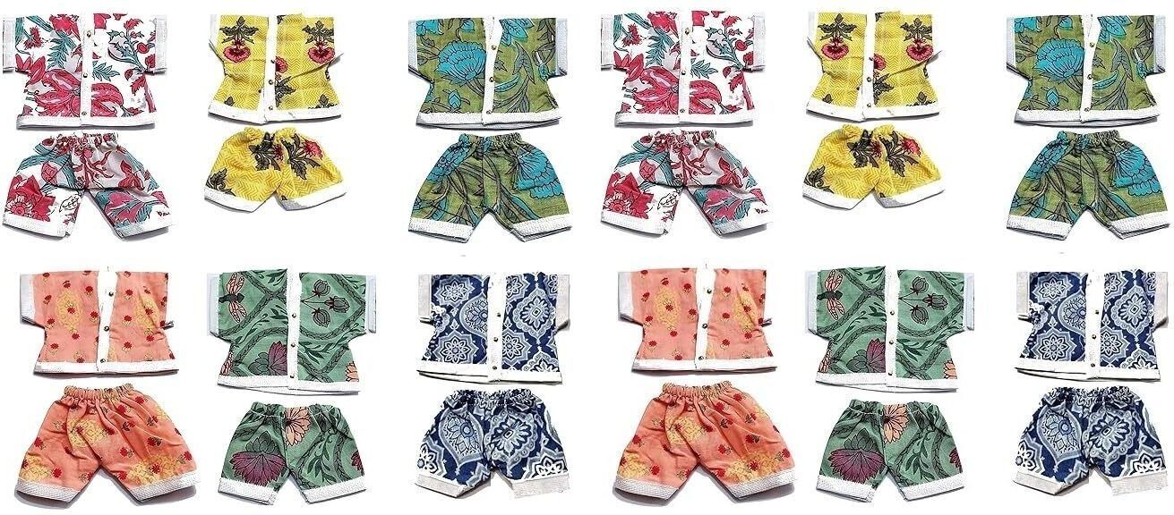 set of 12 laddu gopal ji summer special cotton night suit (size 2)random color Dress-image-1