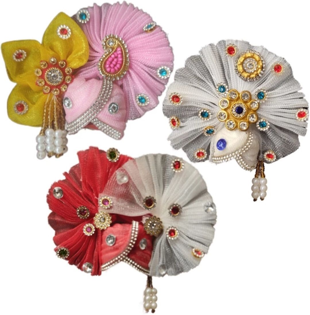 fashnita Size 2 Laddu Gopal Pagri, Set of 3 Designer Pagadi (Mukut), Kanha Mukut Dress-picture-29