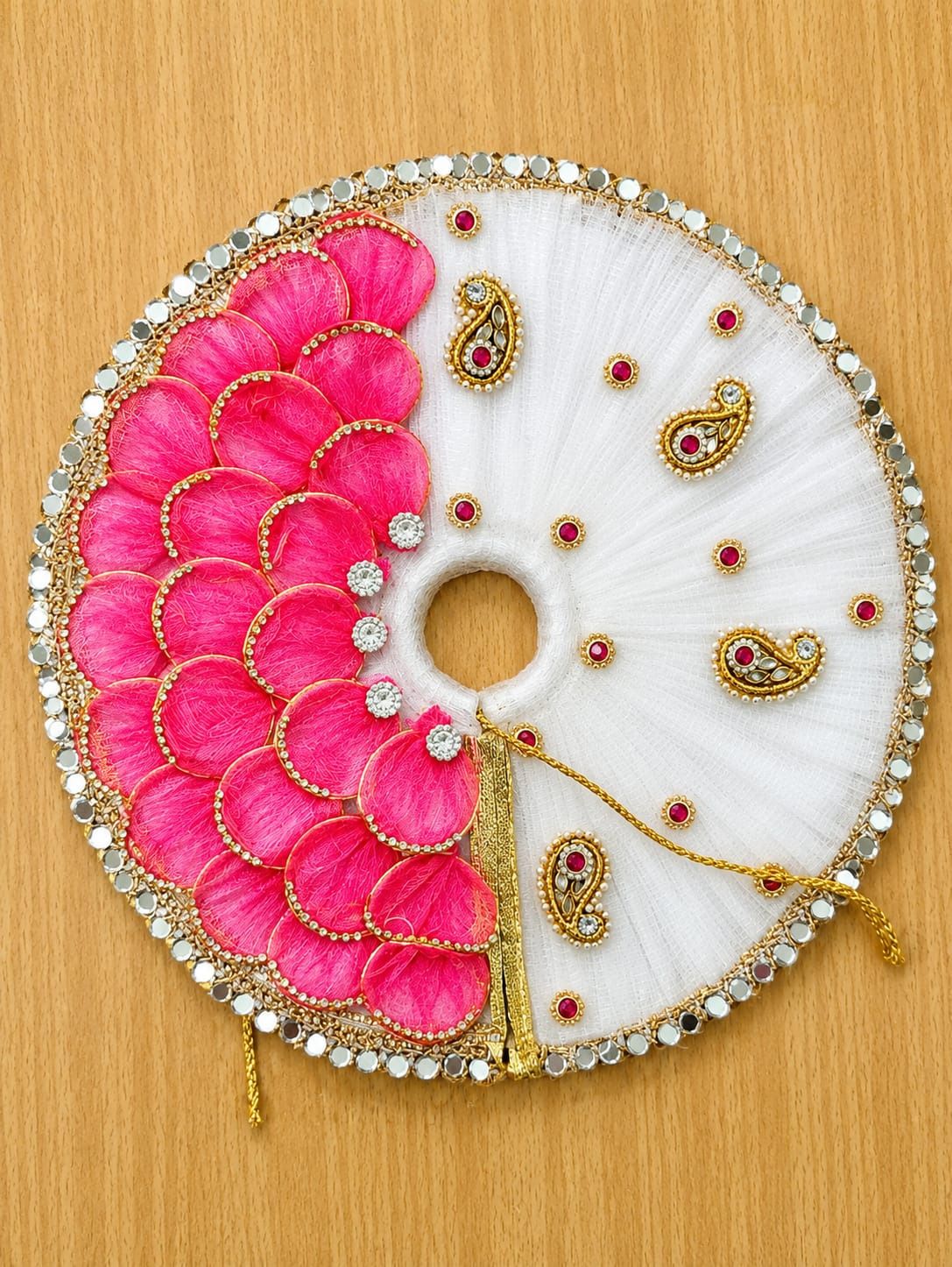 Size 5 White & Pink Laddu Gopal Dress with Mirror Border Dress-image-29