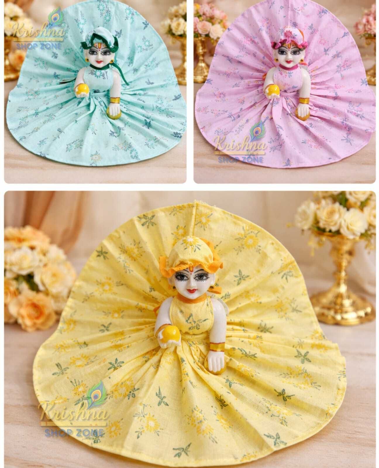 krishna shop zone Laddu Gopal Ji Set of 3 Cotton Dresses for Size 2 | Kanha Ji Fancy Poshak Dress-picture-38