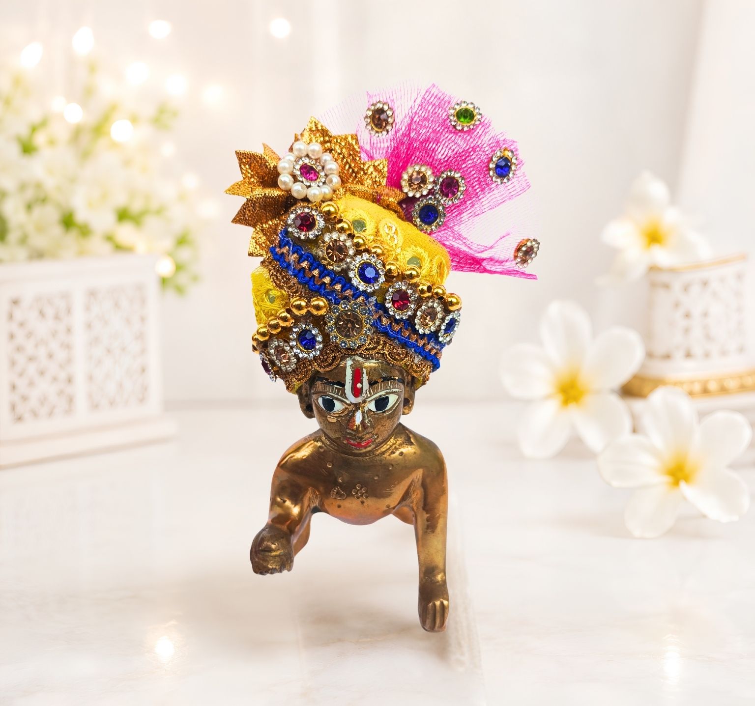 Bhabagrahi Handmade Laddu Gopal Pagdi | Yellow Designer Embroidered Head Dress-image-14