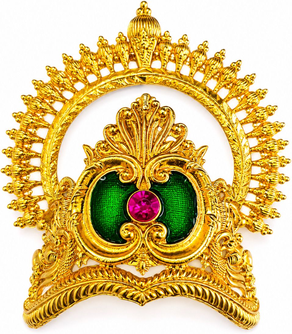 Gold Plated • Green & Pink Stone Studded • Traditional • Royal Deity Ornament-image-28