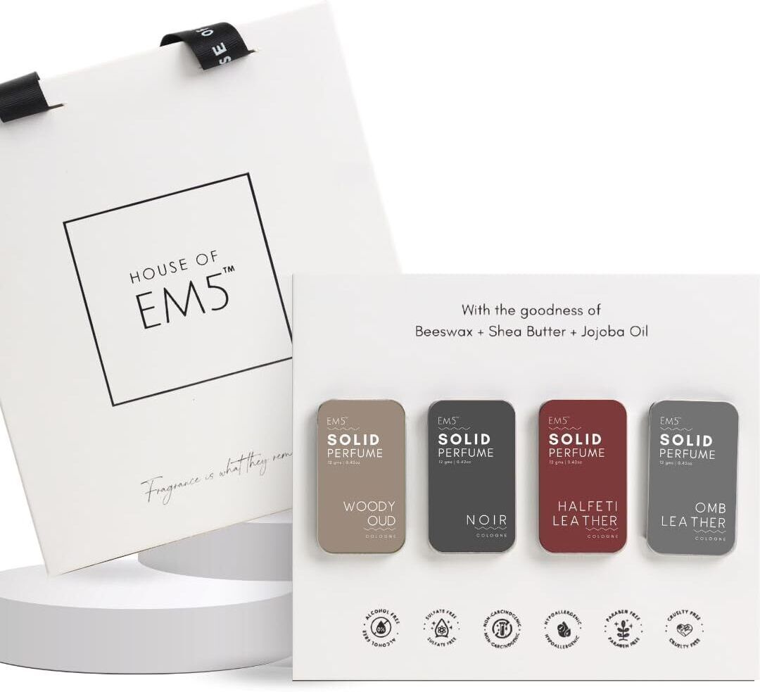em5 Set of 4 Solid Perfumes | Woody Oud + Noir + Halfeti Leather + OMB Leather| Deodorant Cream - For Men-picture-34