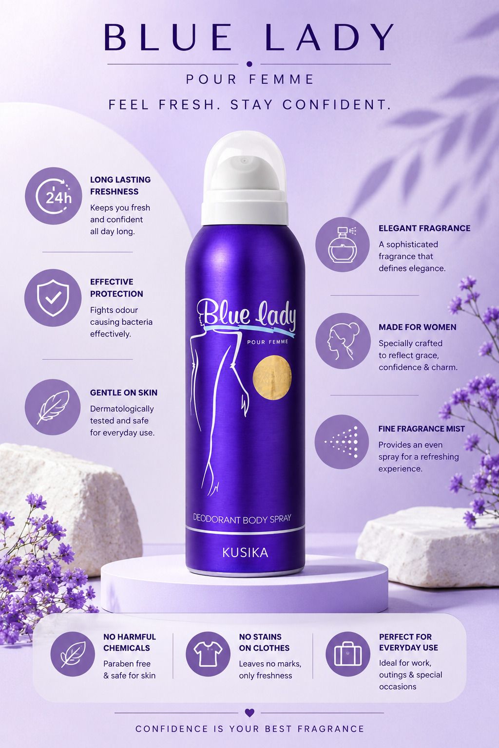 Blue Lady Signature Bloom Long Lasting Body Spray Deodorant Spray - For Women-image-10