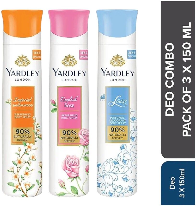 yardley london Imperial Sandalwood Deo 150ml, English Rose Deo 150ml, Lace Deo 150ml Combo Pack Body Spray - For Women-picture-5
