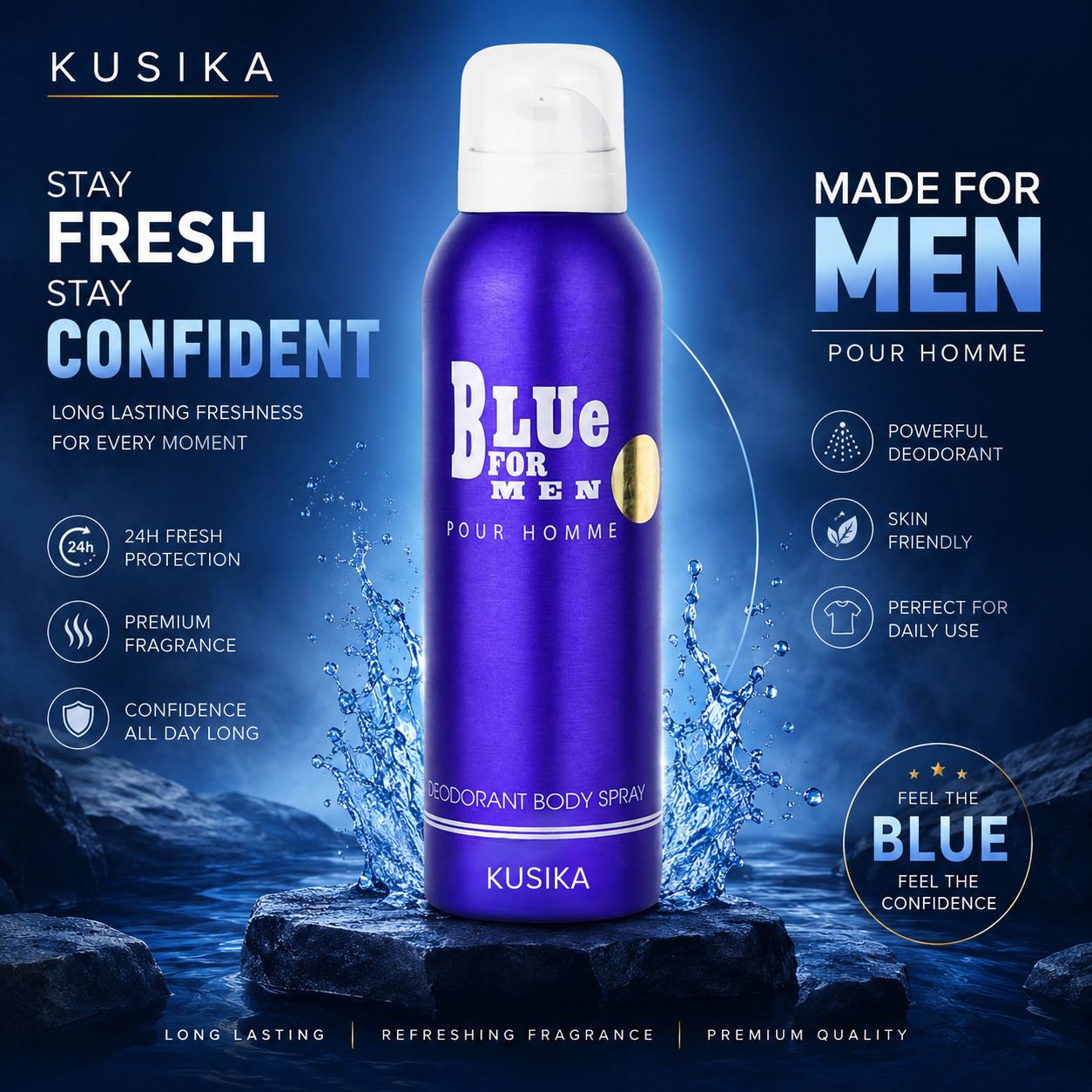 Blue Men Luxurious Long Lasting | 48H Odor Protection Daily Use Deodorant Spray - For Men-image-23