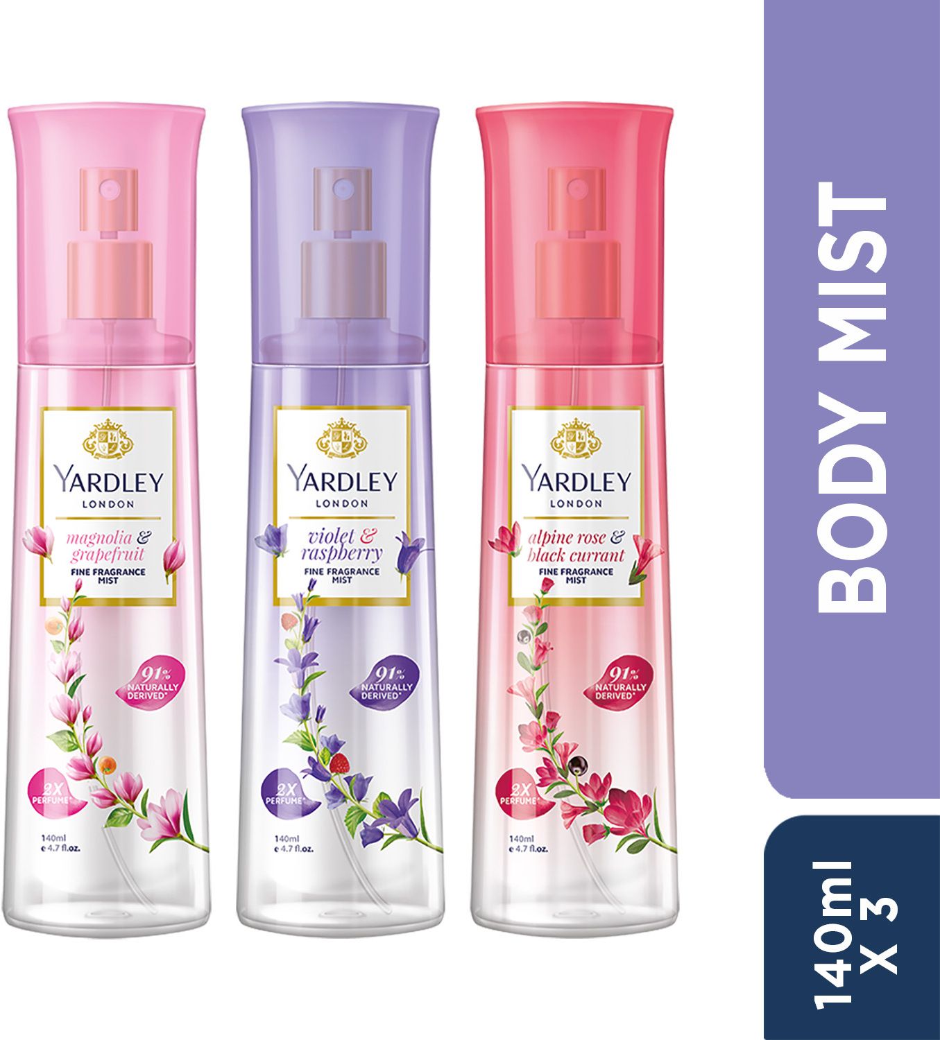 yardley london Alpine Rose & Blak Currant, Mangolia & Grapefruit, Violet & Raspberry Assorted Body Mist-For Women-picture-27