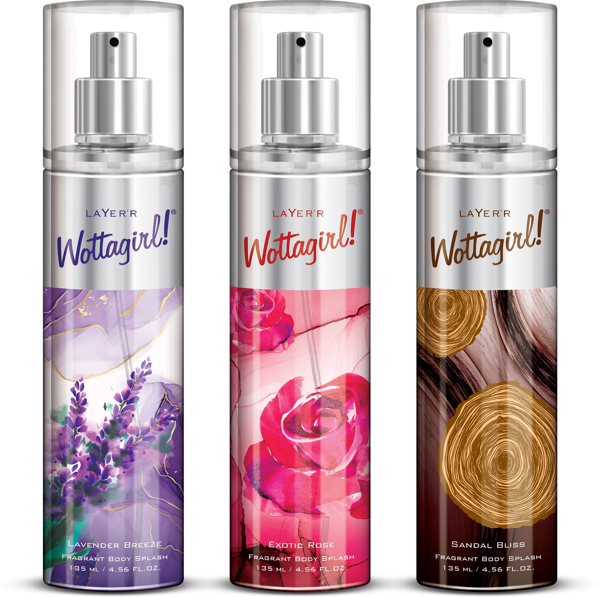 Wottagirl LAVENDER BREEZE, EXOTIC ROSE, SANDAL BLISS Long Lasting Fragrance Body Mist - For Women-image-35