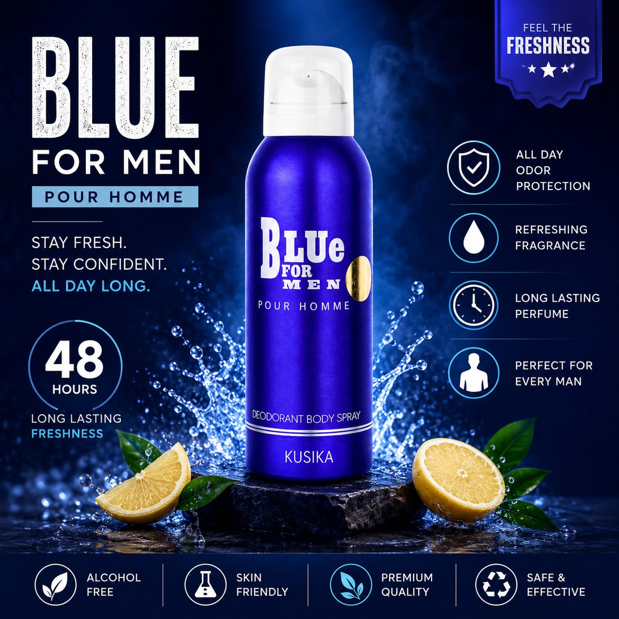 Blue For Men | Long Lasting Freshness | Premium Perfume Spray for Men Deodorant Spray - For Men-image-4