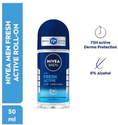 nivea men Fresh Active, Antibacterial 72h Protection, 0% Alcohol, Fresh Deodorant Roll-on Deodorant Roll-on - For Men-picture-32