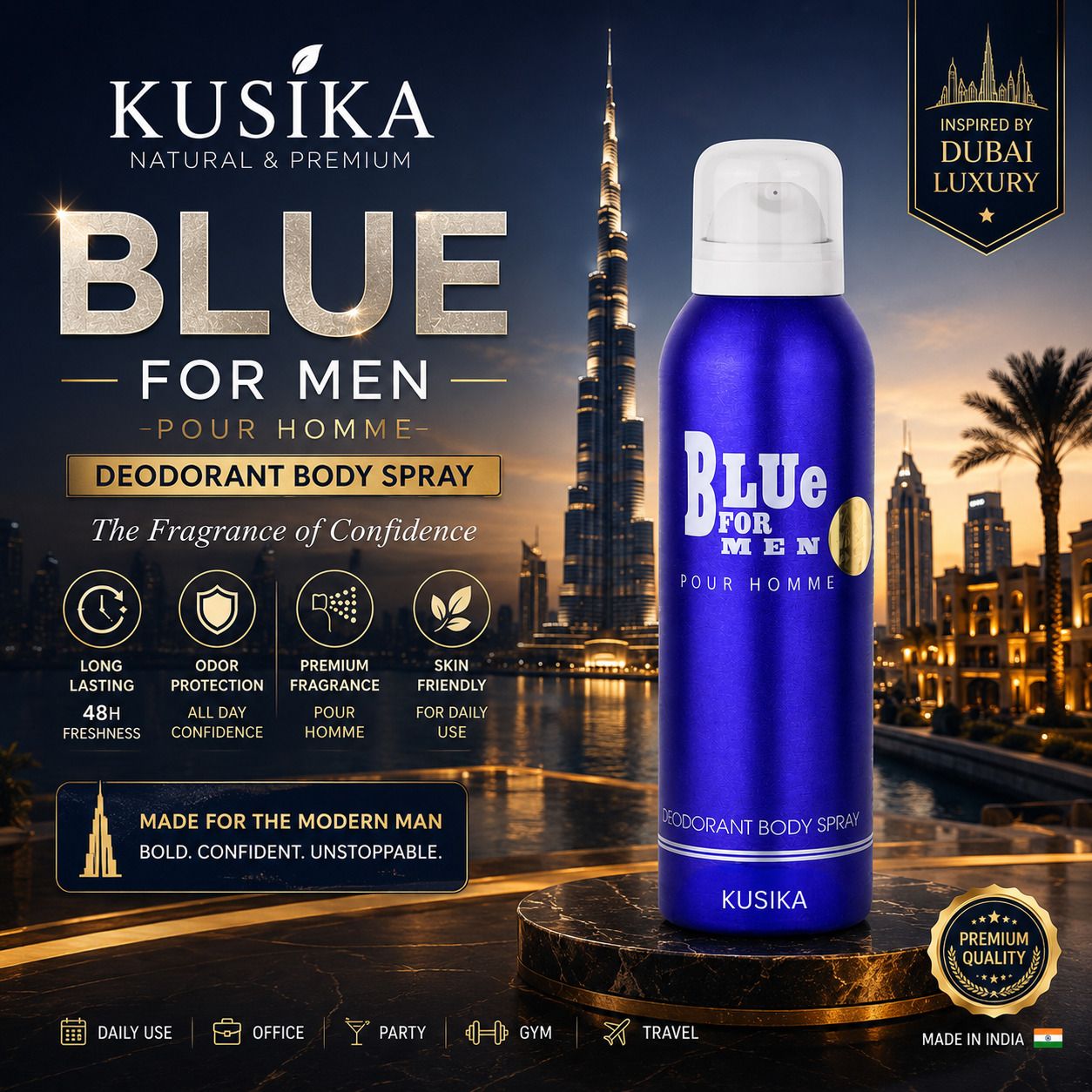 Blue Men Deo Long Lastins 48H Long Lasting Fresh Sweat & Odor Protection Deodorant Spray - For Men-image-9