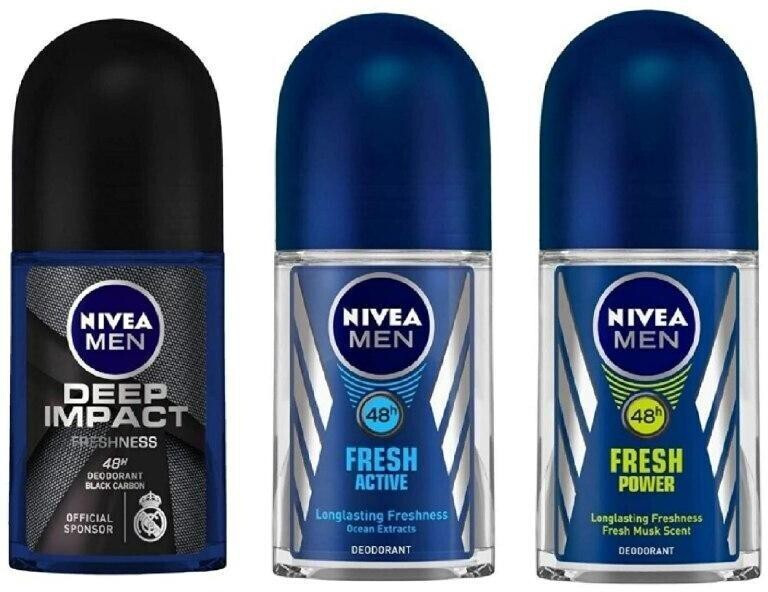 nivea Deodorant Roll-On Combo , Deep Impact , Fresh Active , Fresh Power , 50 Ml Each Deodorant Roll-on-For Men image 1