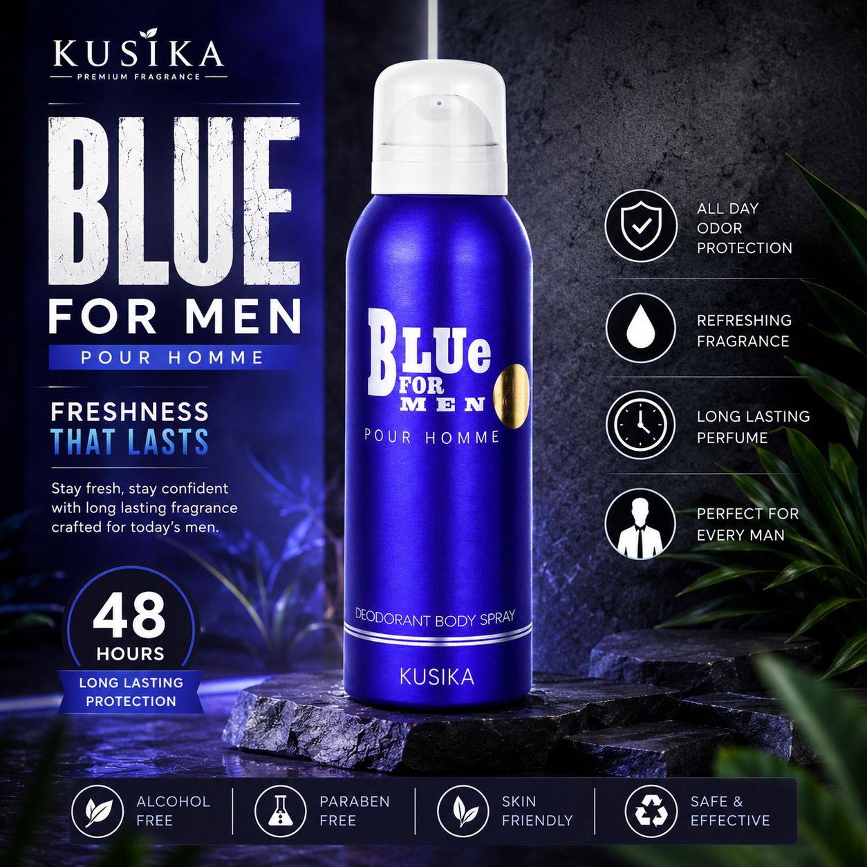 kusika Blue For Men – Luxury Long Lasting Fresh & Powerful Perfume Spray . Deodorant Spray - For Men-picture-35