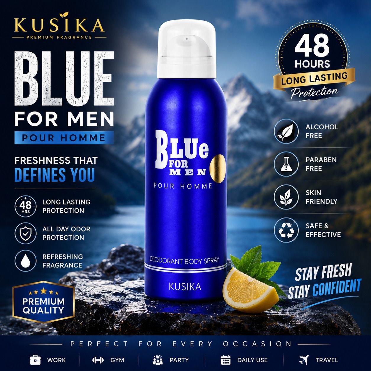 Blue For Men – Luxury Long Lasting Fresh & Powerful Perfume Spray Deodorant Spray - For Men-image-43