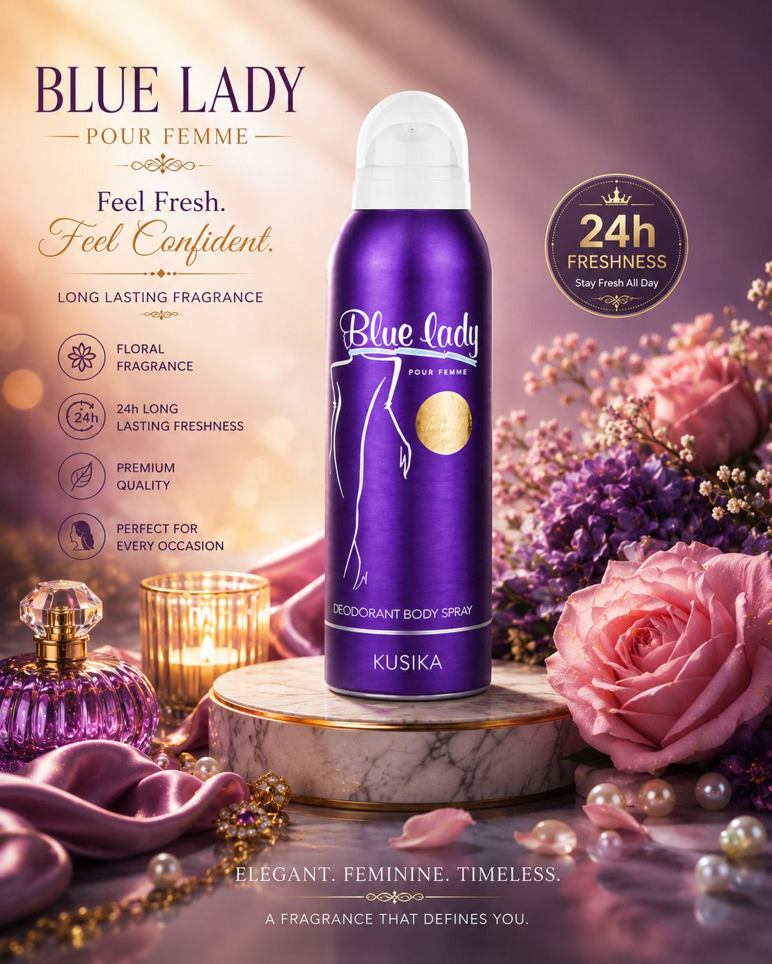 A Blue Lady Women Perfume Body Spray 200 ml | Long Lasting Fresh Deo Deodorant Spray - For Women-image-6