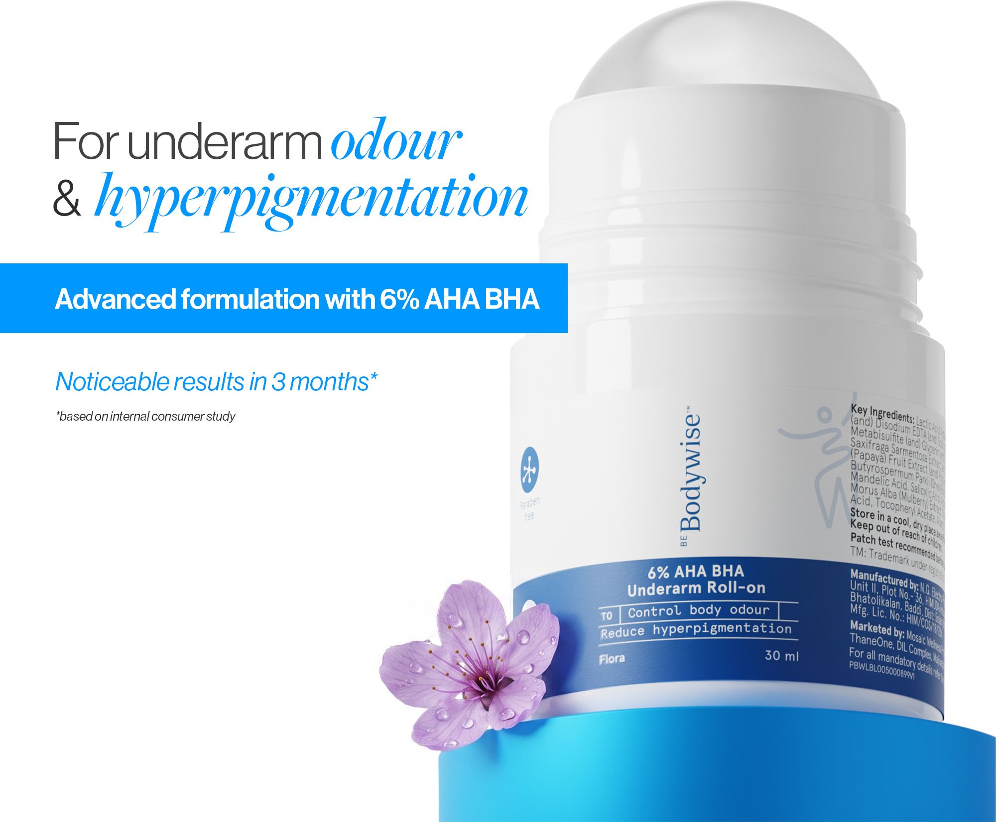 be bodywise 6% AHA BHA Underarm Roll-On | Reduces Pigmentation & Odour | Flora Deodorant Roll-on - For Women-picture-14