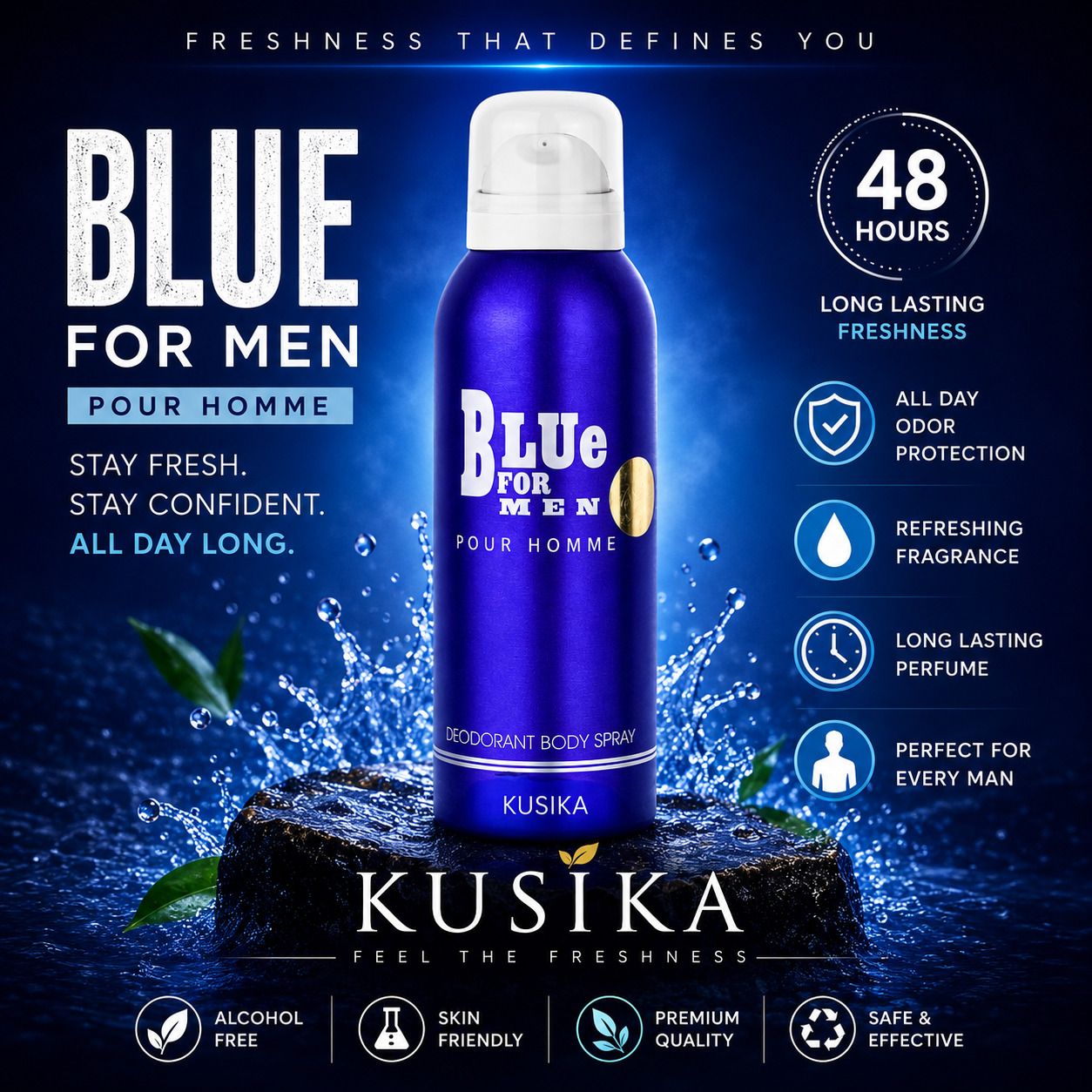 Blue Pour Homme Body Spray for Men | 24 Hours Freshness | Premium Fragrance Deodorant Spray - For Men-image-29