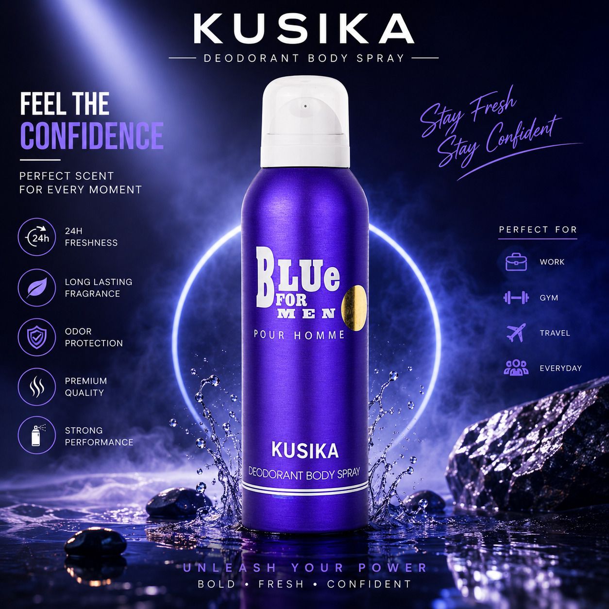 Blue Men | Long Lasting Fresh Fragrance | 24H Odor Protection Deodorant Spray - For Men-image-22