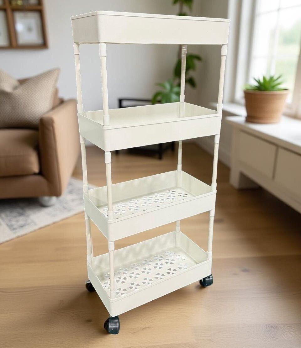 mgkenterprise 4 Compartments plastic 4-tier Storage Rack with Wheels Convenient Movable Floor-picture-18