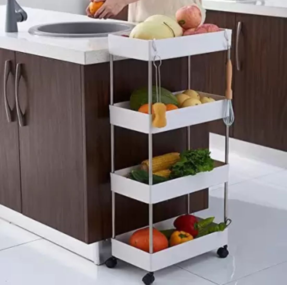 MULTIPURPOSE KITCHEN TROLLEY/RACK FOR VEGETABLE AND FRUITS 4XL Plastic Kitchen Trolley-image-40