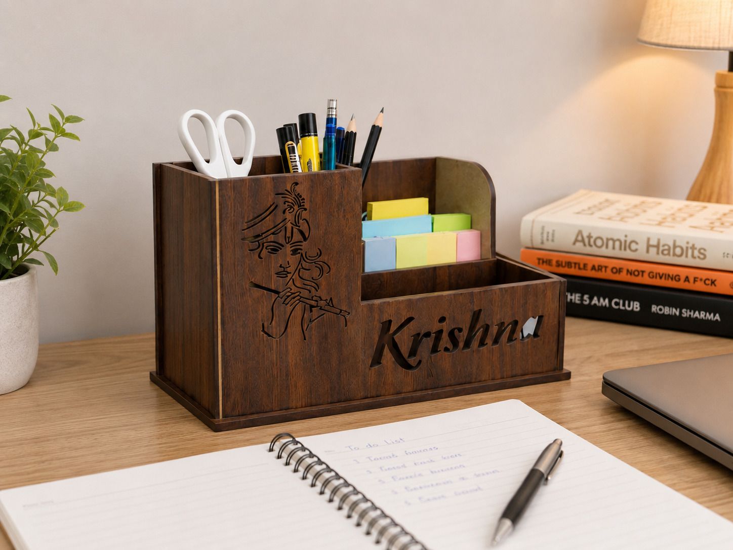 3 Compartments WOOD PEN STAND-image-1