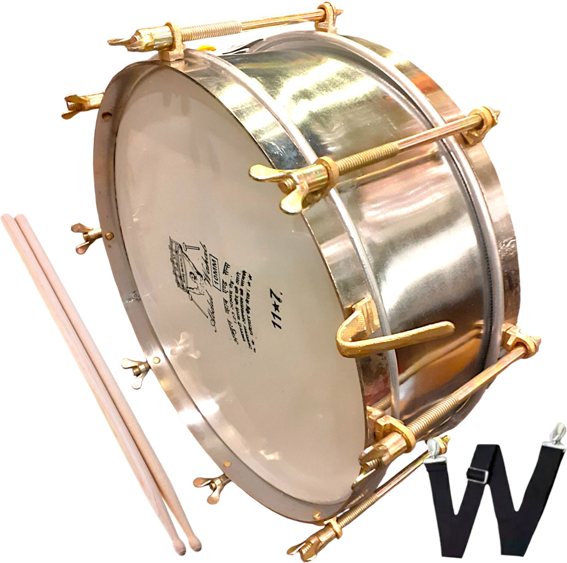 12-Inch Nickel Polished Side Drum with Sticks and Belt - Professional Percussion Nut & Bolts Dholak-image-12