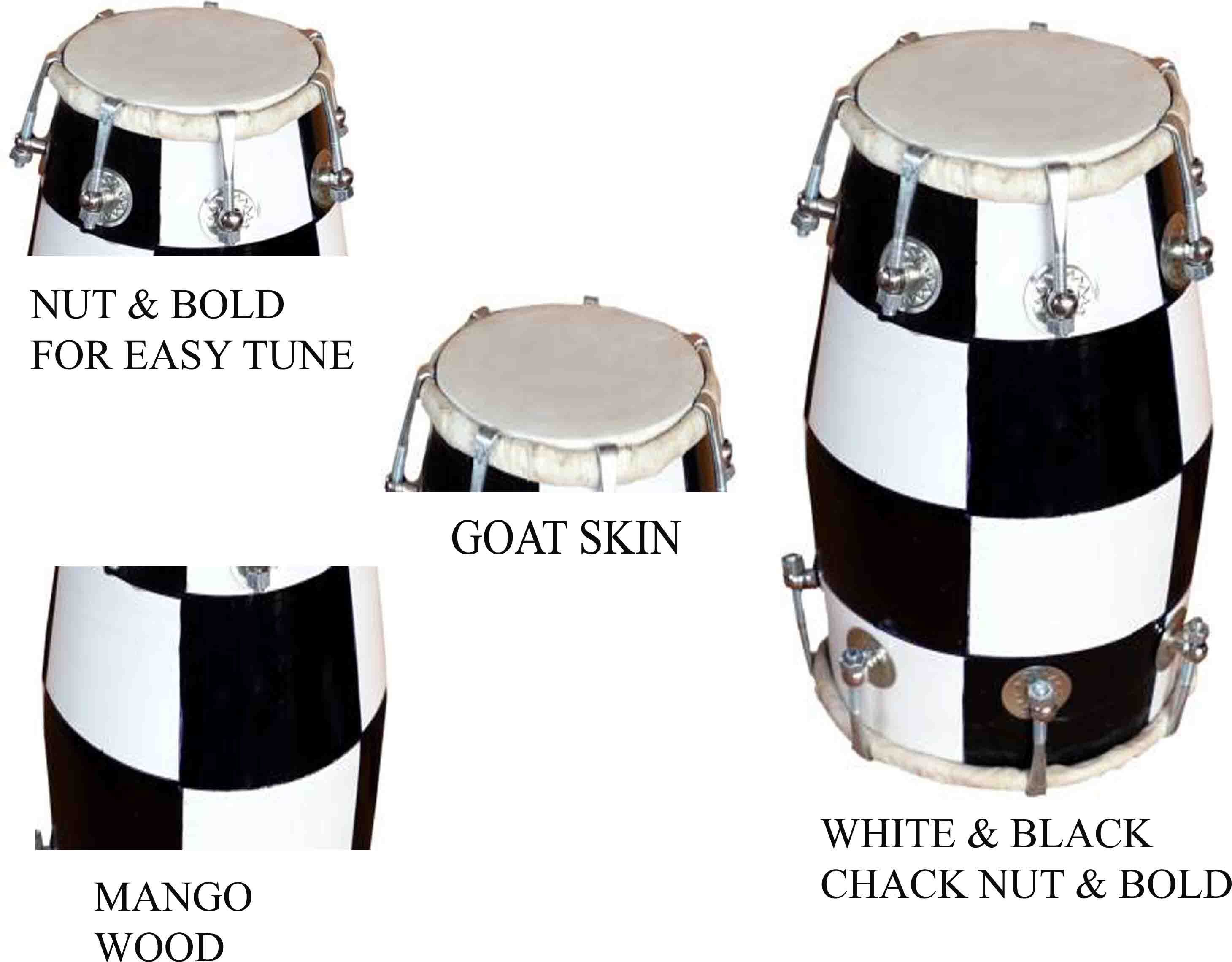 Beautiful White Check Design Baby Dholak Nut & Bolts Dholak-image-10