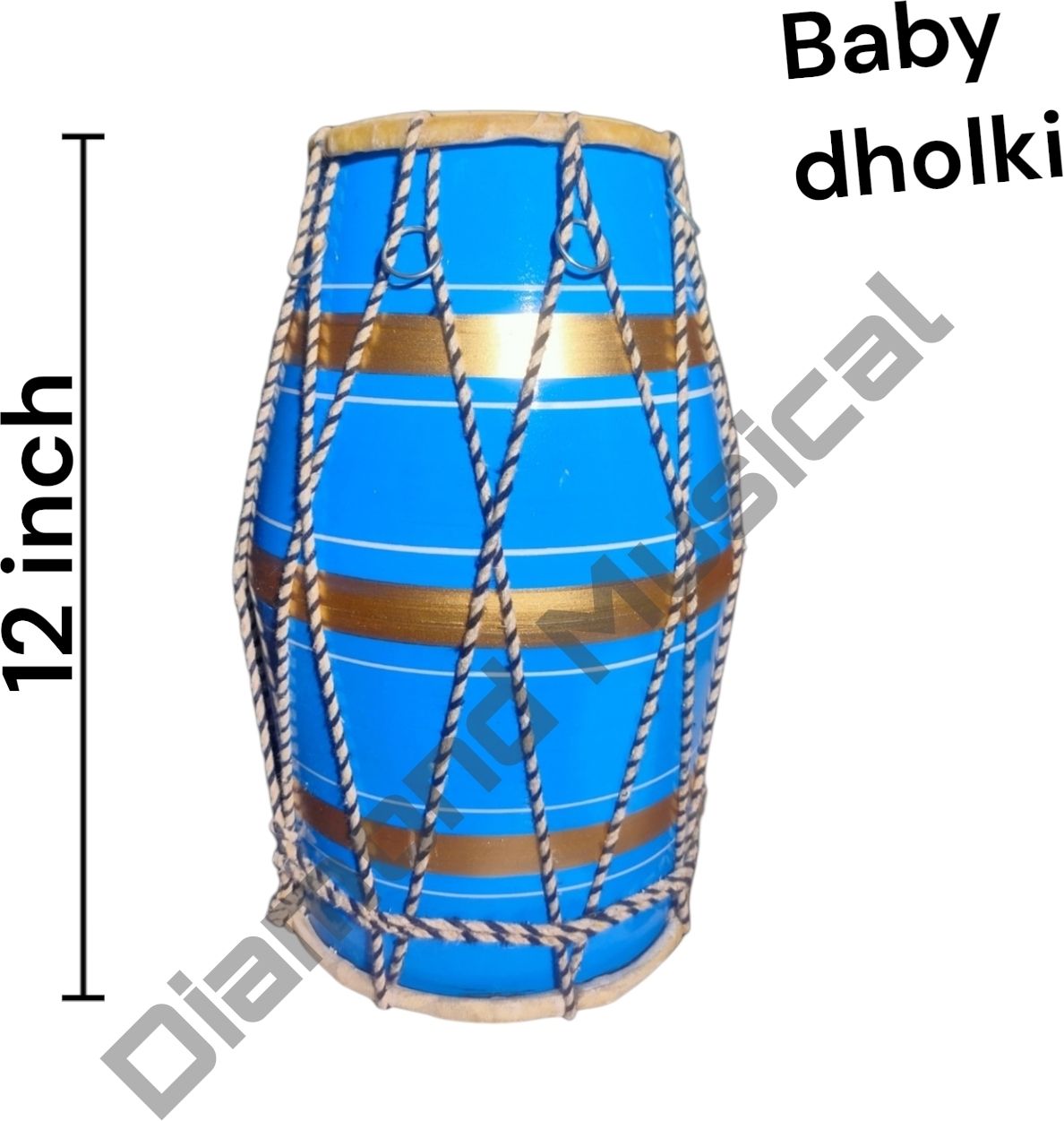 Indian musical sky blue plastic baby dholki rop and rings (12 inch Rope & Rings Dholki-image-35