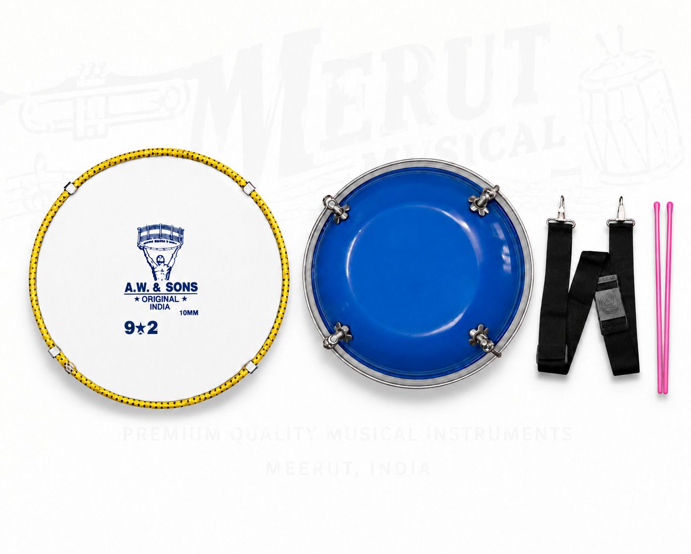 mmi Tasha 9inch With Belt and Stick (Metal) Nut & Bolts Dholak-picture-45