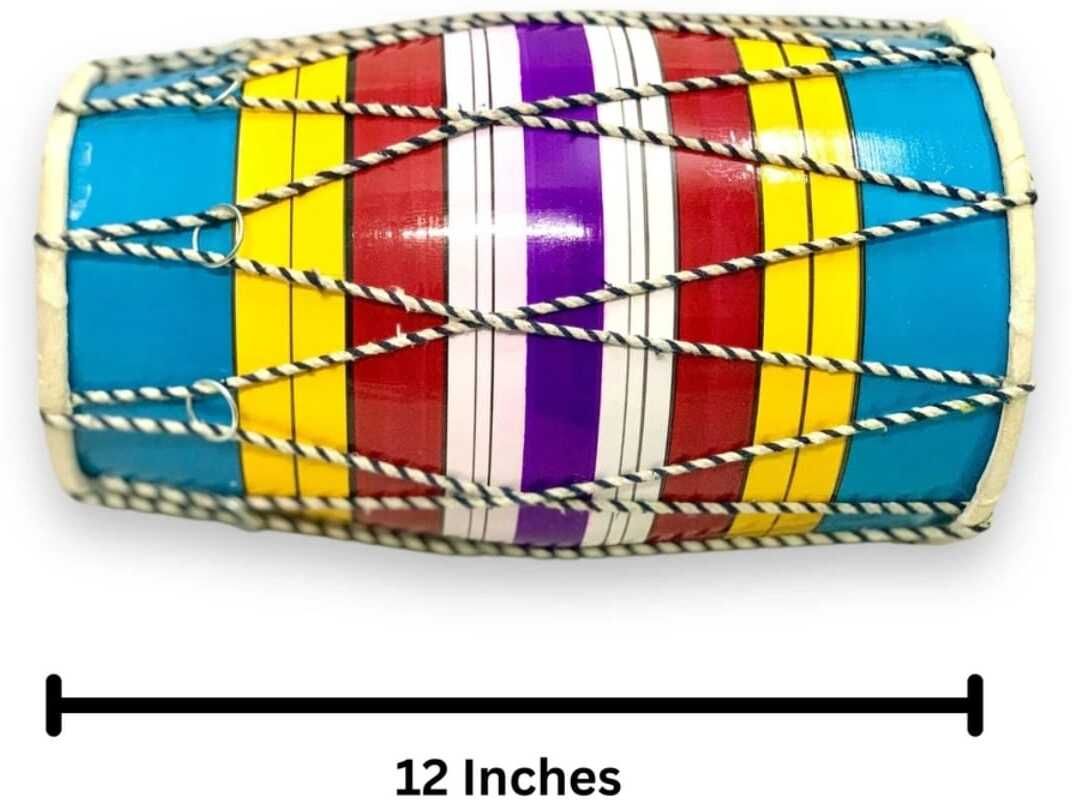 aztredars Dholak for kids 12 inches handmade wooden dholak rainbow colour Rope & Rings Dholak-picture-32