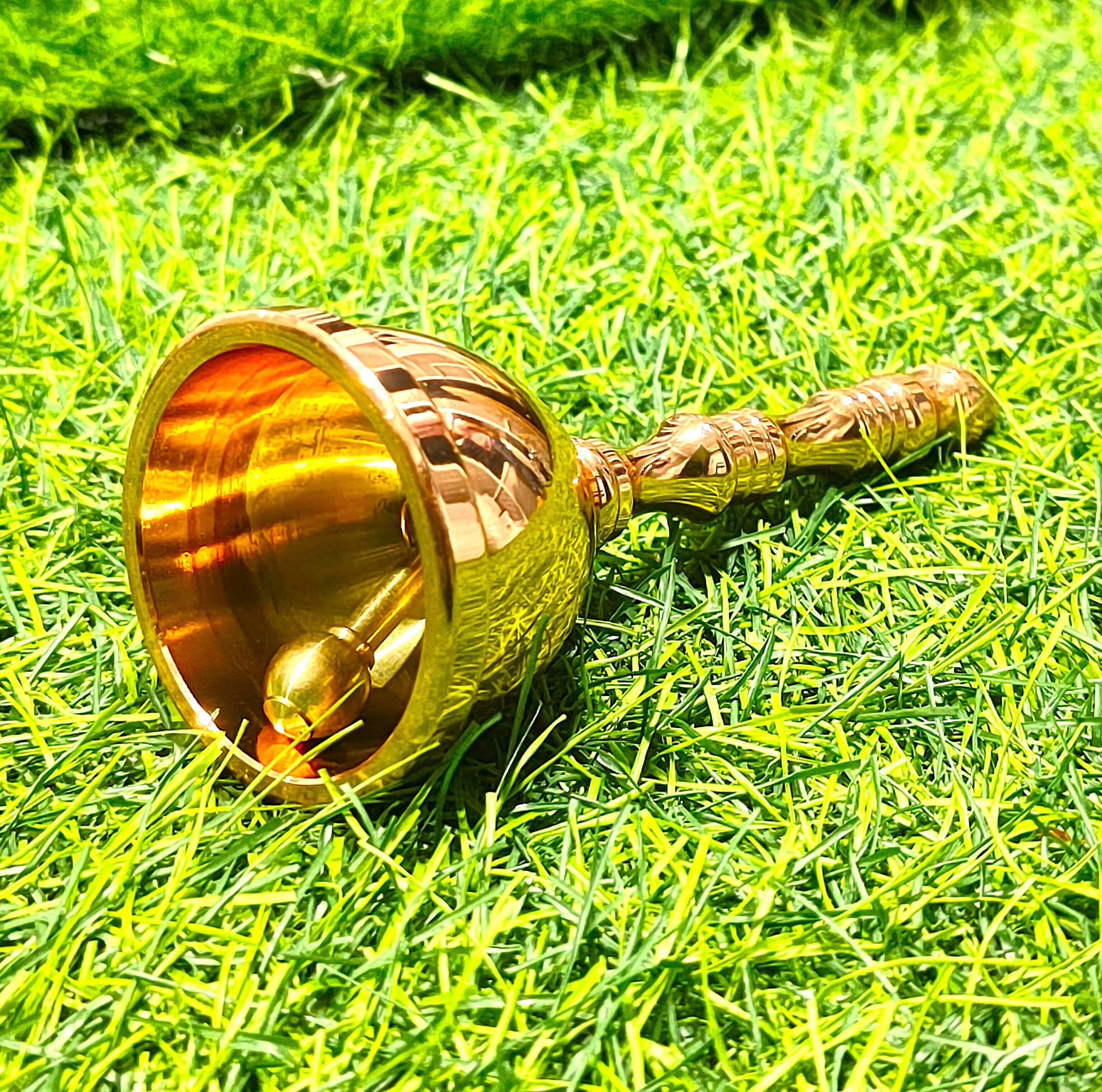 Brass Hand Bell for Pooja Ghanti Aarti Tankori for Mandir, Home Temple Nut & Bolts Dholak-image-13