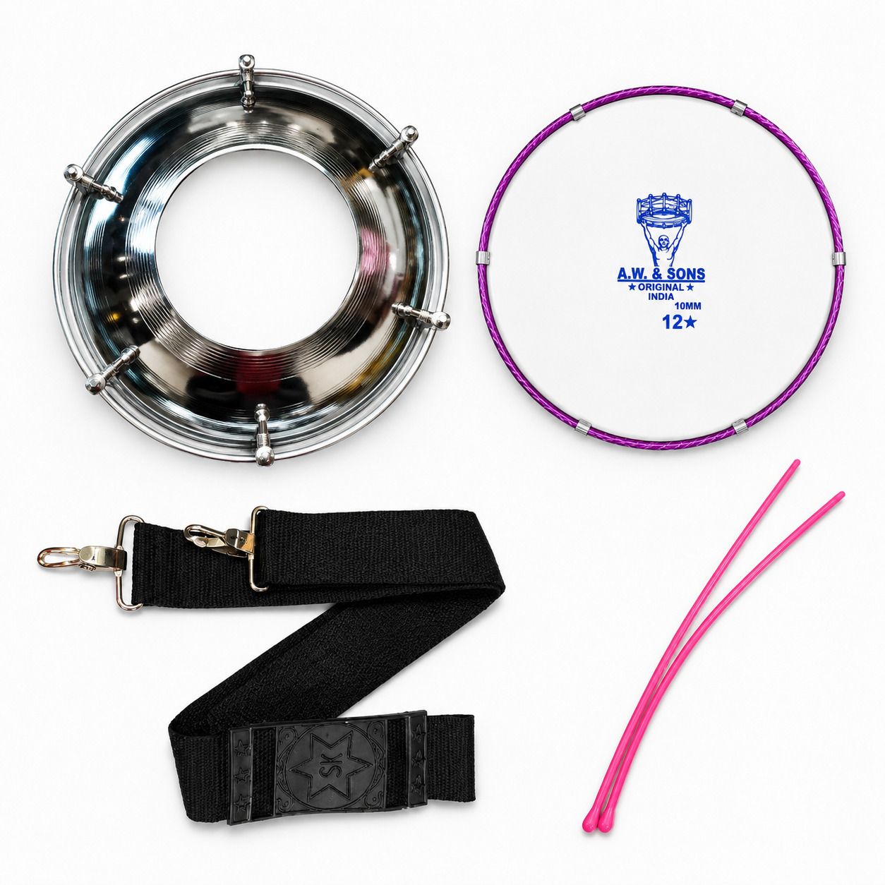 mmi meerut musical Tasha 12inch (Metal)with belt stick Nut & Bolts Dholak-picture-4