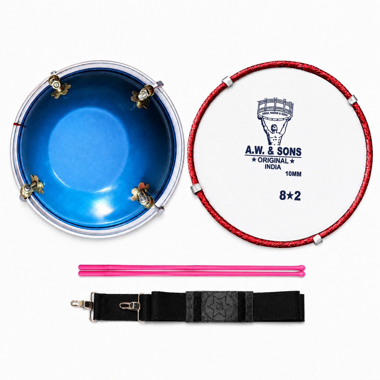 mmi meerut musical Tasha 8.2inch(Metal) with belt ad stick Nut & Bolts Dholak-picture-15