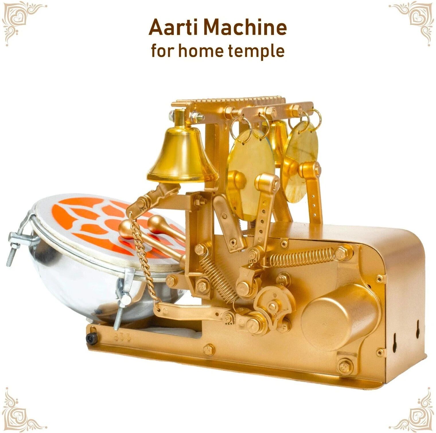Fully Automatic Electric Arti Machine Nagara for Home Temple with 2 Bells Nut & Bolts Dholak-image-26