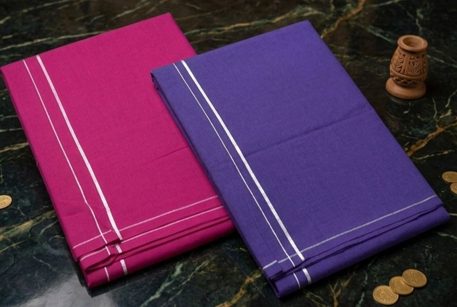 Shri Raghavendra Textiles Premium Pink & Violet Cotton Kambi Karai Dhoti Set – Festive Men's Traditional Self Design Men Dhoti-picture-16