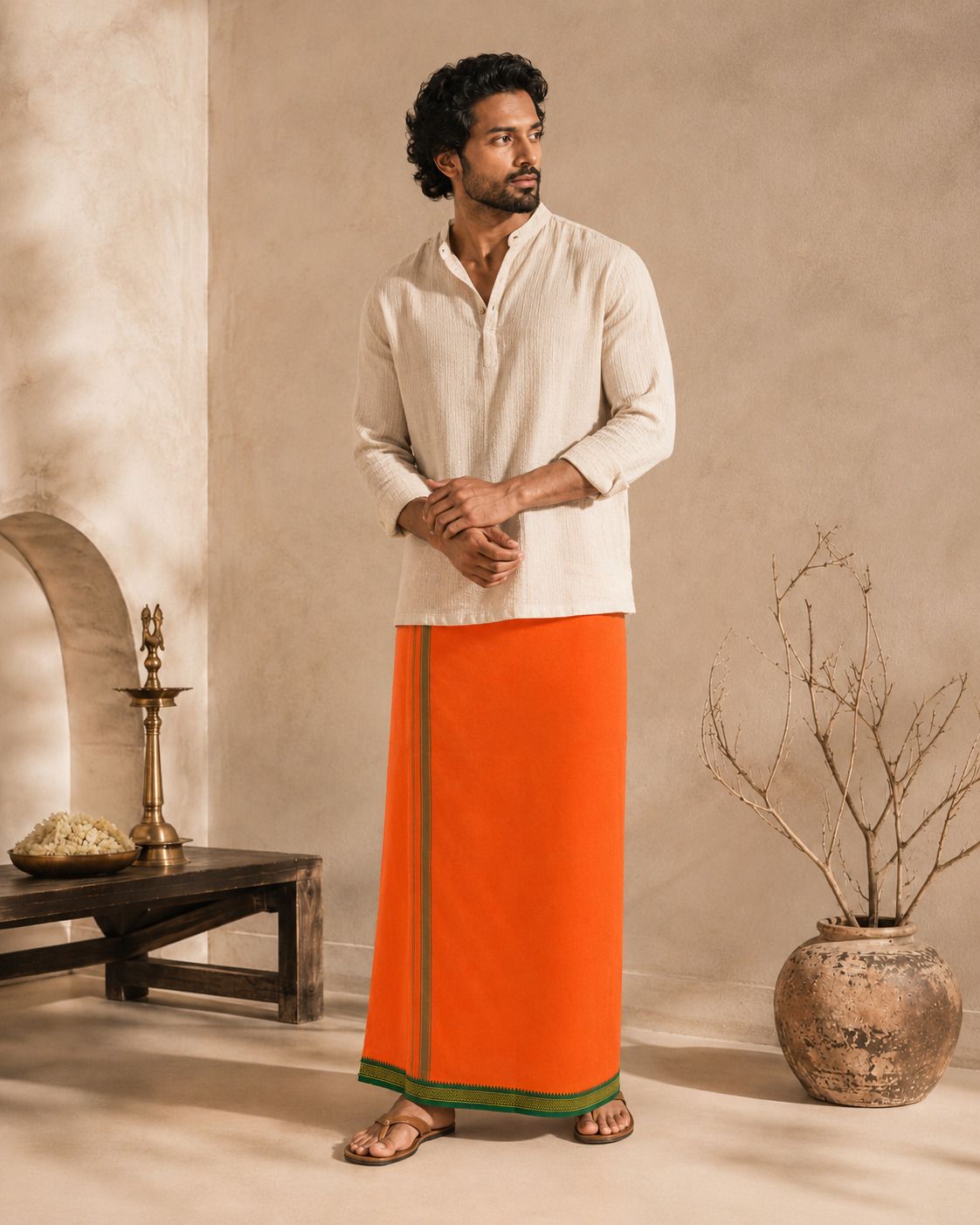AKESHAVAM Men's Traditional Pure Cotton Lungi for Everyday Comfort and Style Solid Men Dhoti-picture-26