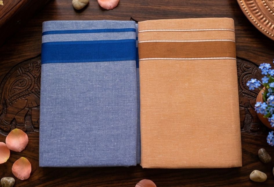 Shri Raghavendra Textiles Men's Superior quality Light Brown and Denim Blue dhoti combo-Pack of 2 Self Design Men Dhoti-picture-23