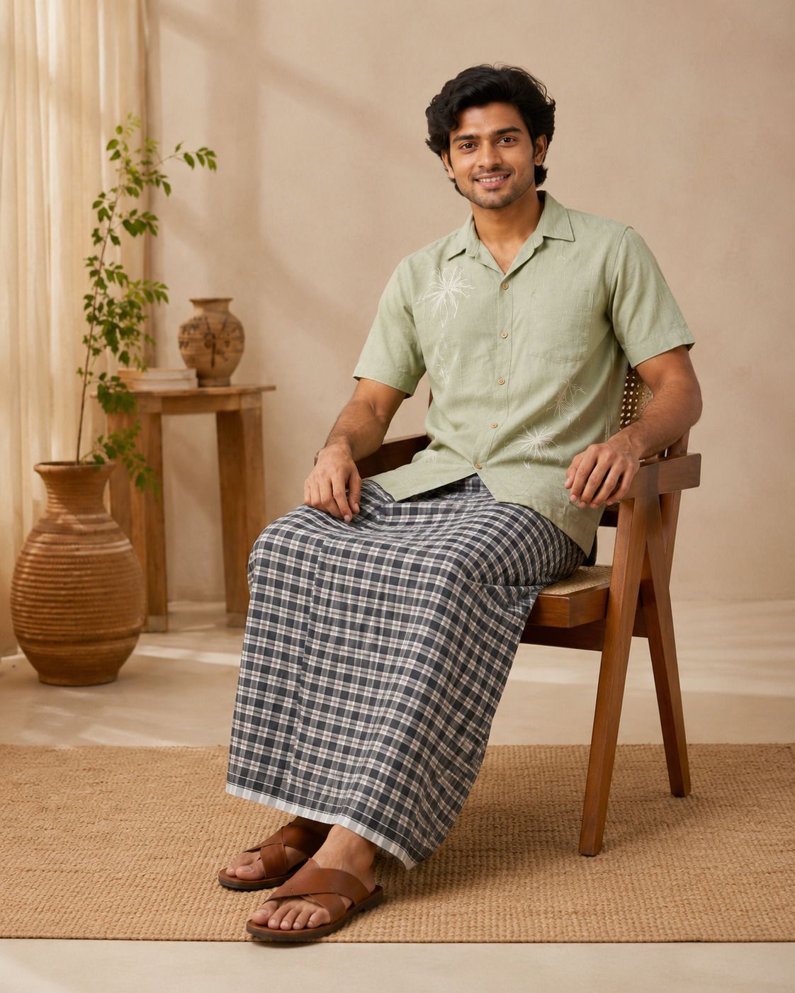 SAC SHREE APARAJEET CREATIONS Pure Cotton Checked Lungi Dhoti for Men Soft Comfortable Traditional Wear Self Design Men Dhoti-picture-17