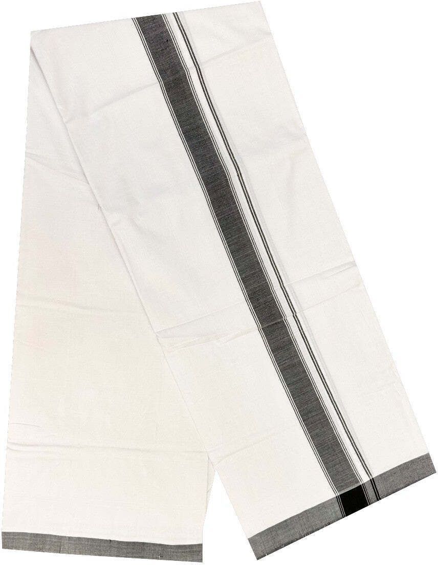 NANMAYA Men White Cotton Dhoti Double Mundu with 1" Grey Jari Border 4.00 Mtrs Solid Women Dhoti-image-36