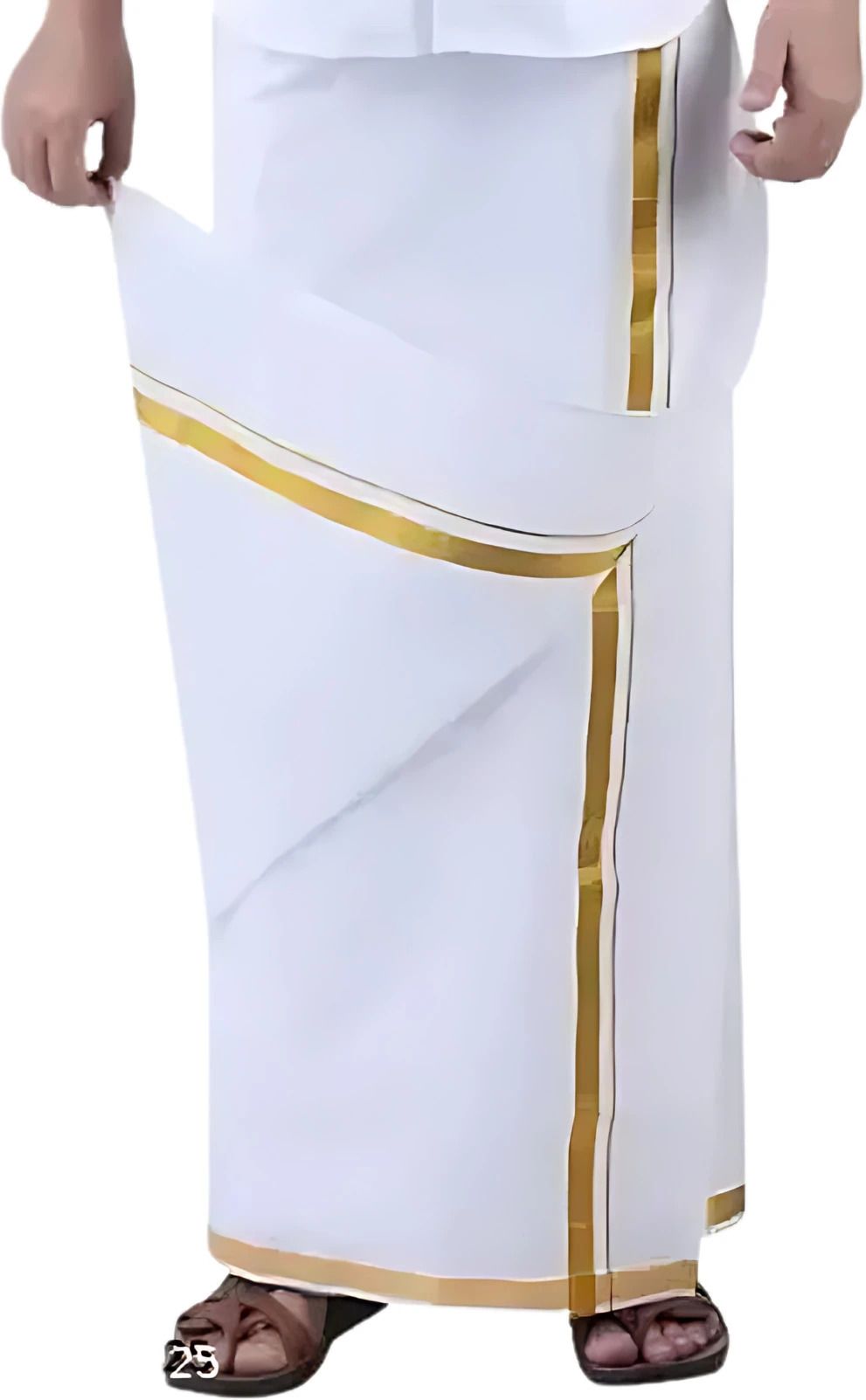GUGOLIYA PREMIUM Adjustable Velcro Cotton Pocket SINGLE Dhoti with Gold Jari Border Solid Men Dhoti-picture-19