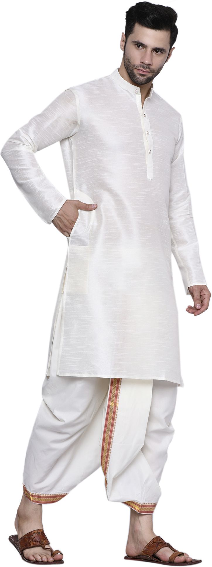 RAMESHWARAM FABRICS Readymade Dhoti for men with Silk Kurta Set, Suitable for Pooja, Festival Solid Men Dhoti-picture-35