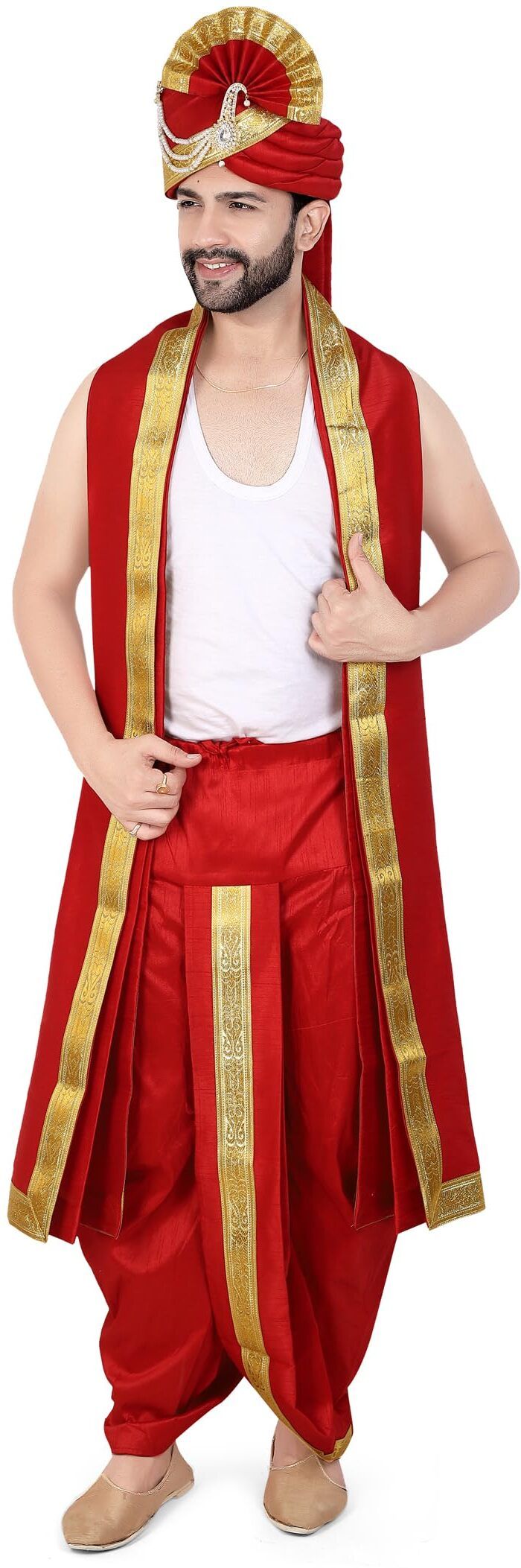 PRIYAKANT SAFAWALA RED SAFA DHOTI SET Solid Men Dhoti-picture-18