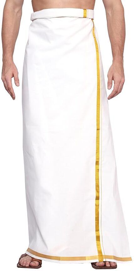 CHIKU CHERRY Jari Cotton White Solid Men Lungi Solid Men Dhoti-picture-10