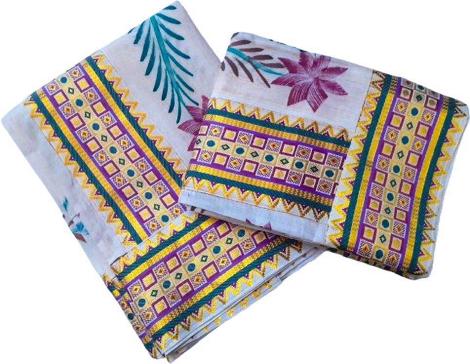 Creative weaves Women's Fancy Design Lace with Floral Design hand Painted Setmundu Embellished, Self Design, Solid Women Dhoti-image-20