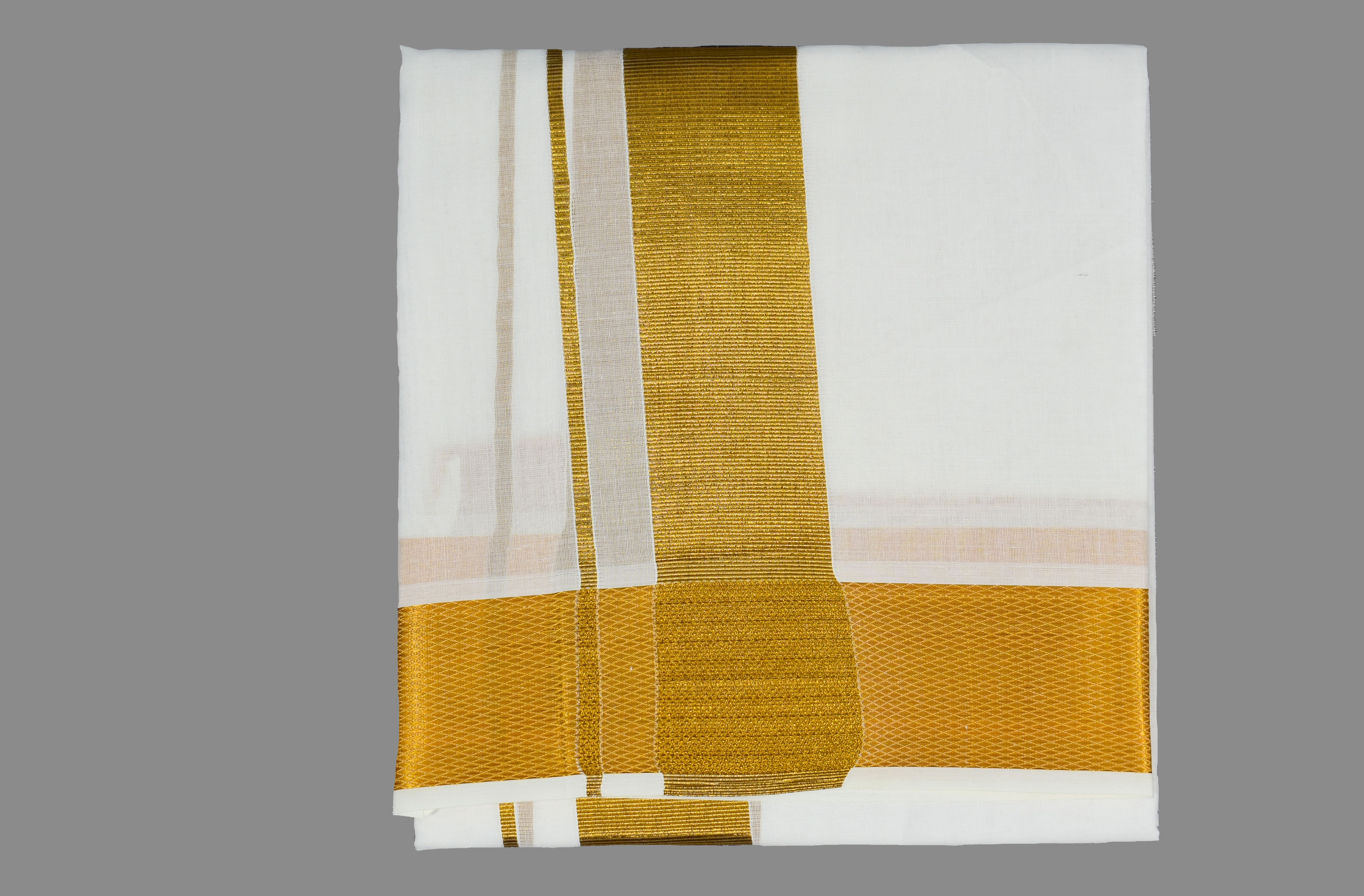 AKESHAVAM Premium quality Men's White Golden Jari cotton Dhoti(size-125 cm w 226 cm L) Embroidered, Striped, Solid Men Dhoti-picture-17